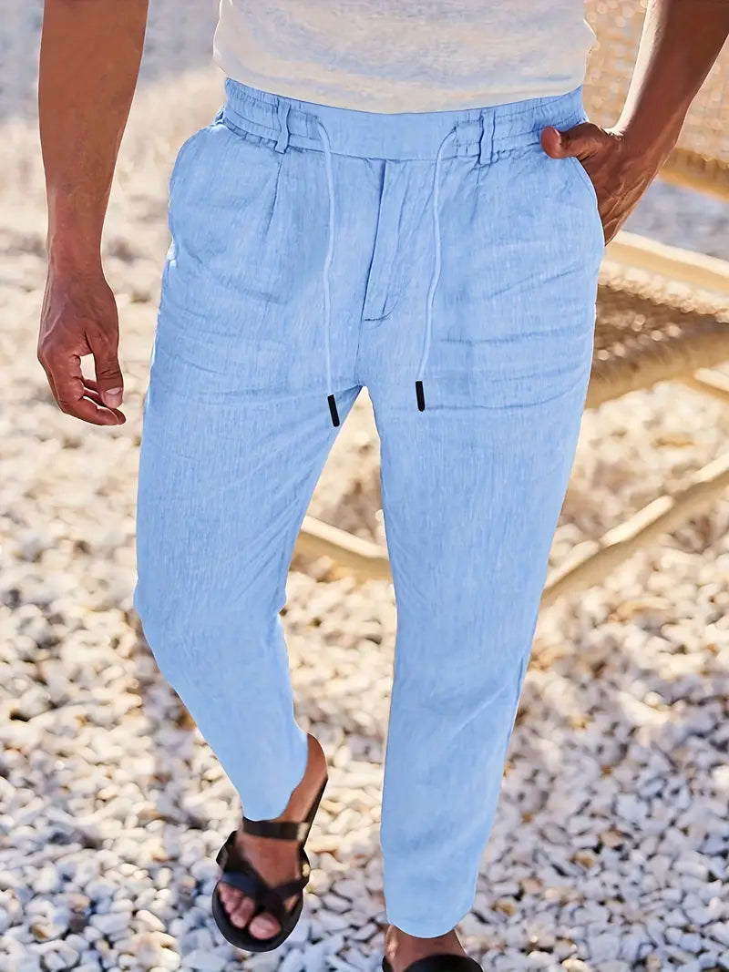 Pantalones Anchos De Lino Con Cordón