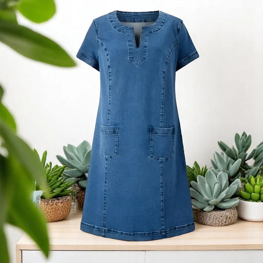 Julia | Vestido de denim suave con bolsillos delanteros