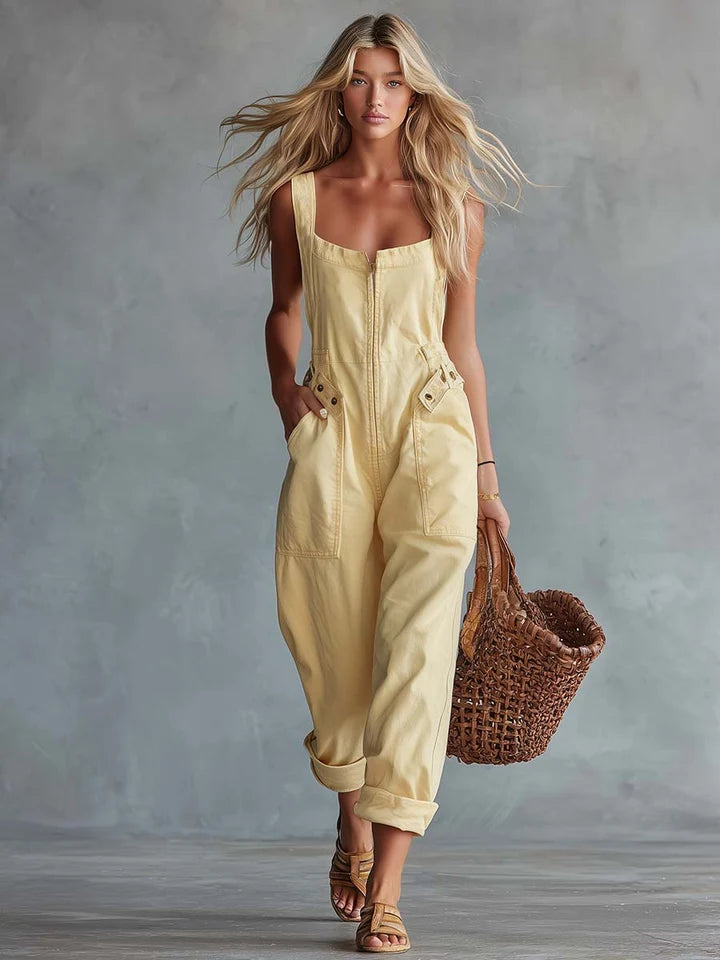 María | Mono de denim amarillo de estilo casual retro