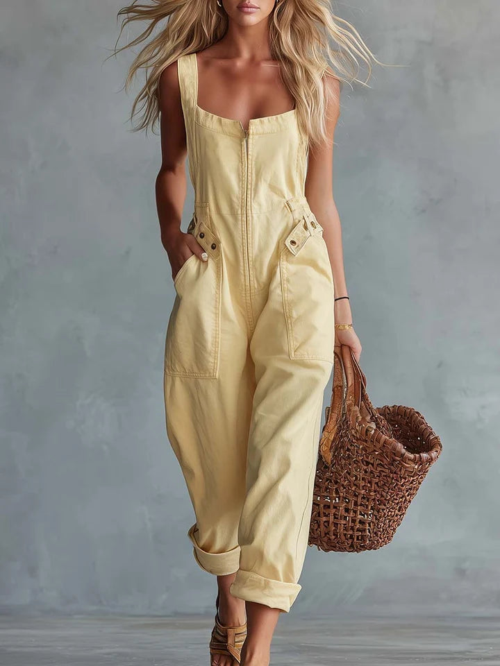 María | Mono de denim amarillo de estilo casual retro