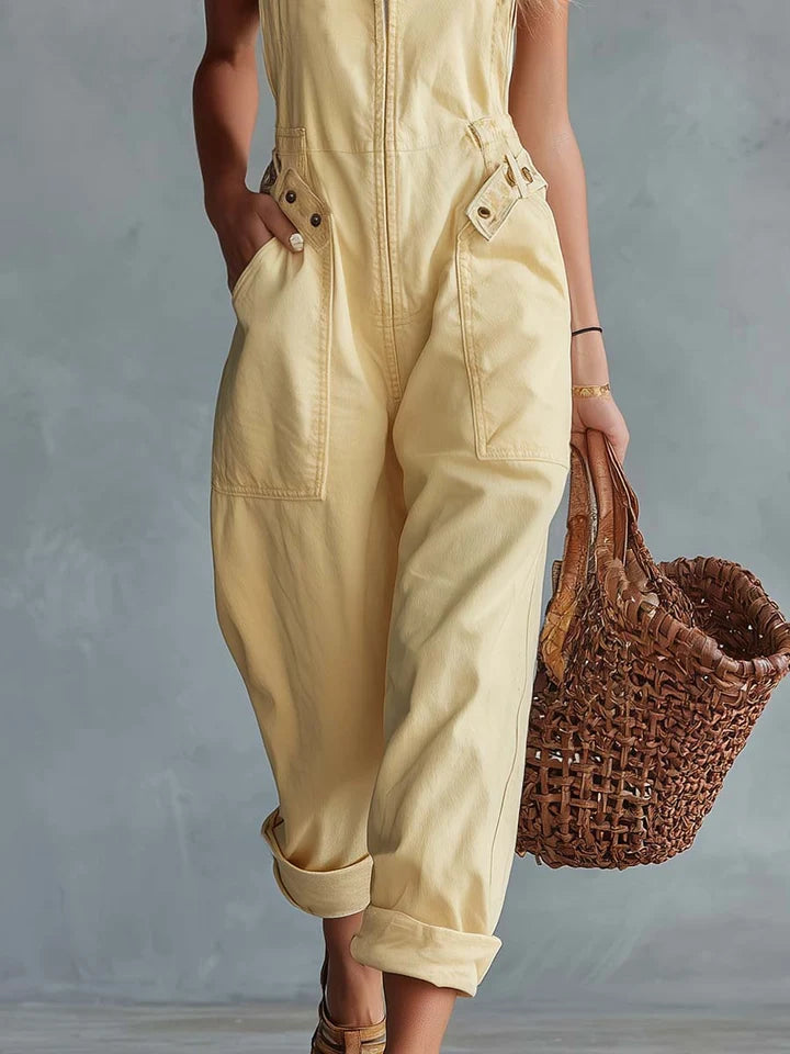 María | Mono de denim amarillo de estilo casual retro