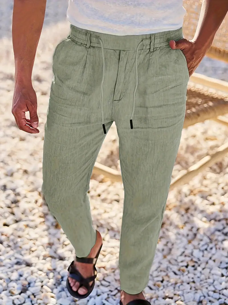 Pantalones Anchos De Lino Con Cordón