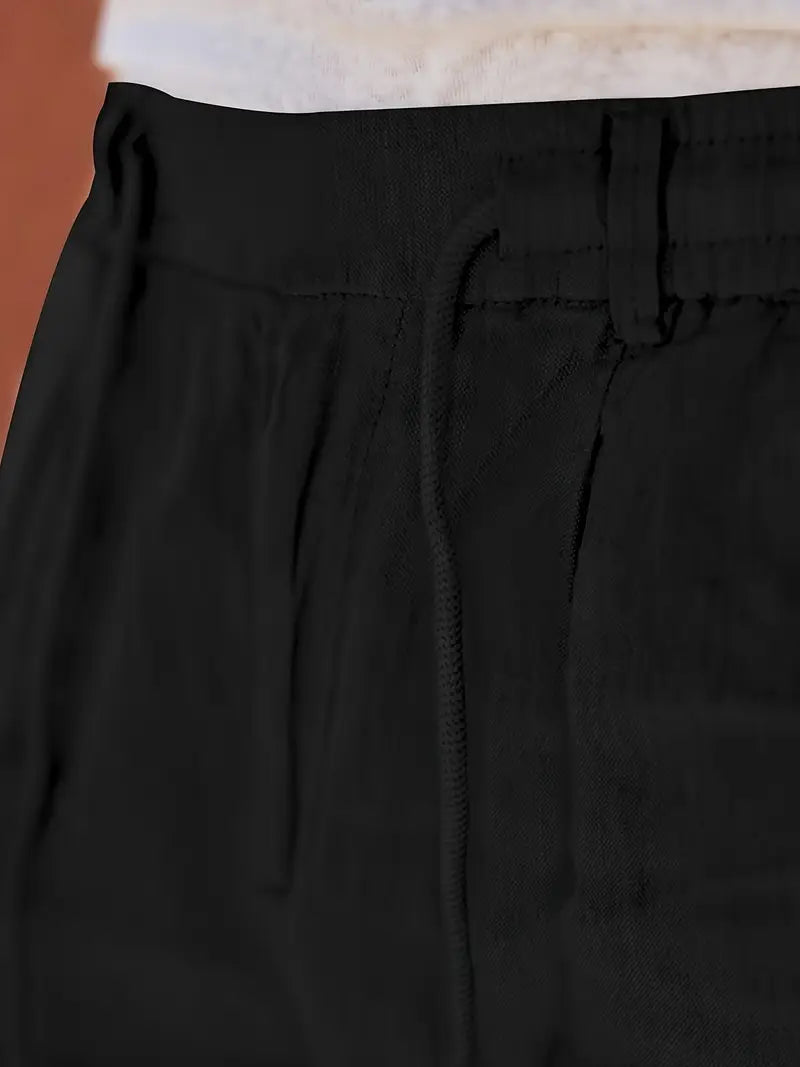 Pantalones Anchos De Lino Con Cordón