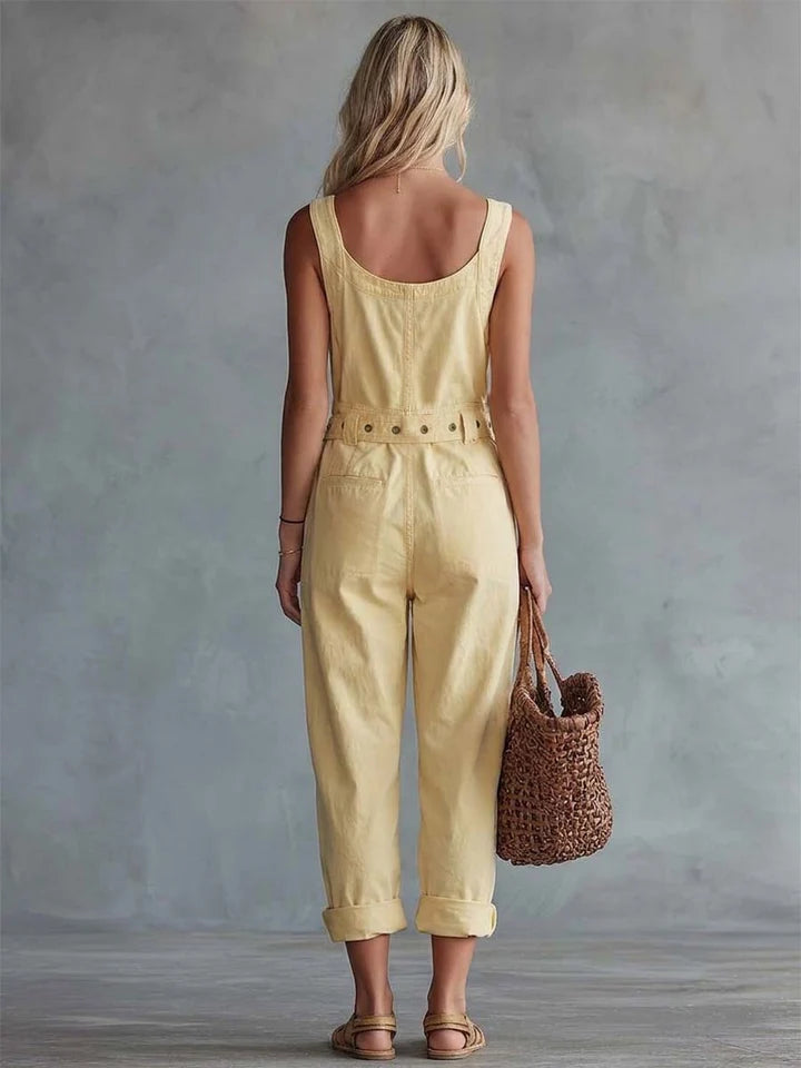 María | Mono de denim amarillo de estilo casual retro
