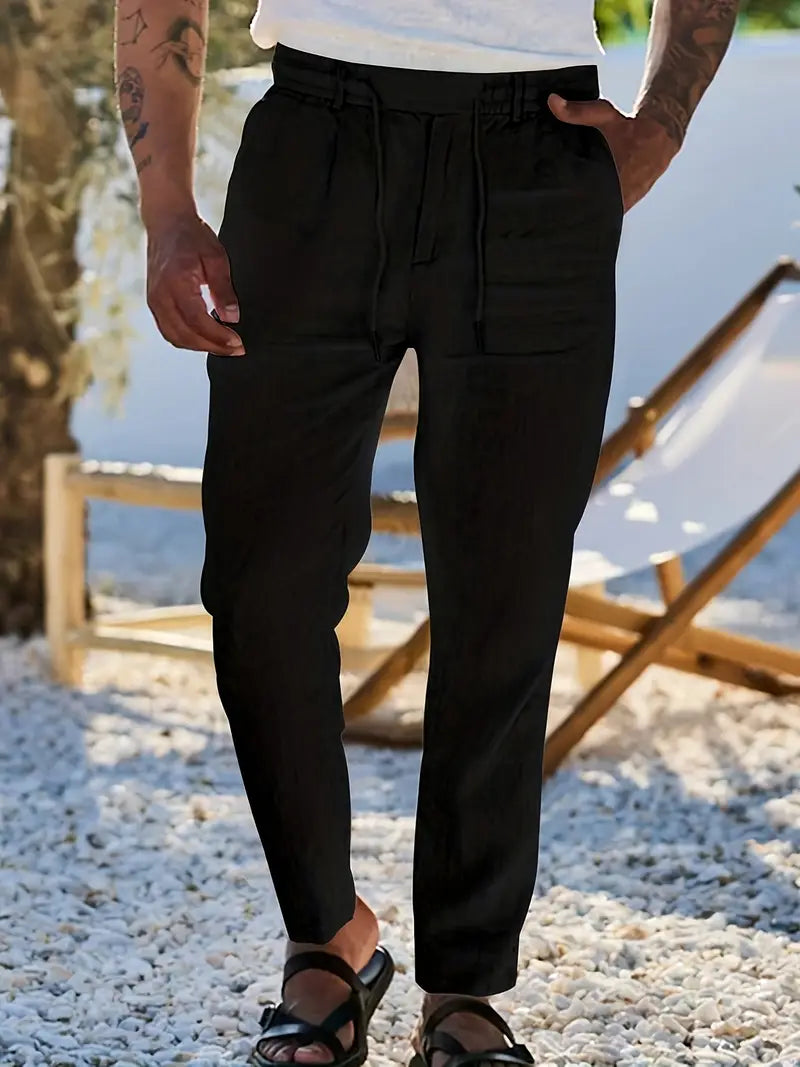 Pantalones Anchos De Lino Con Cordón