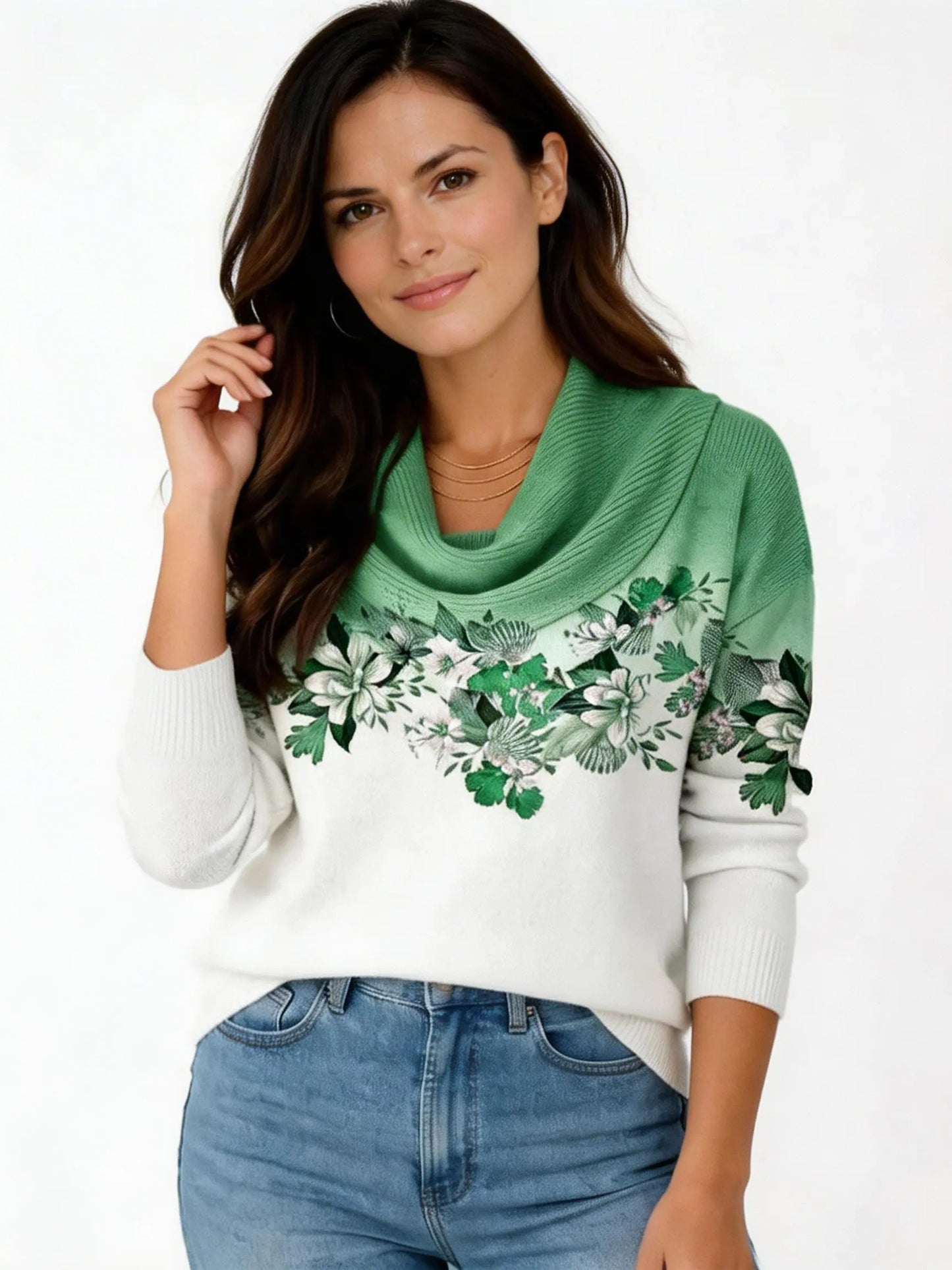 María - Jersey floral con cuello suave