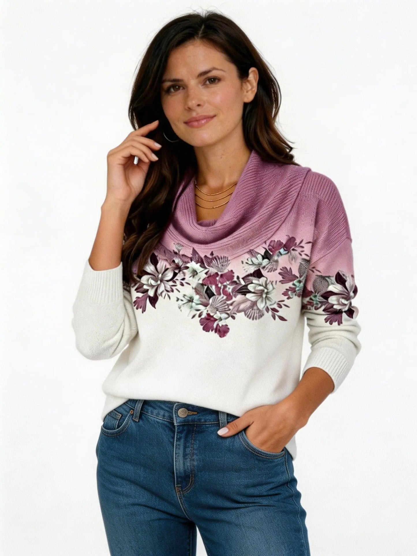 María - Jersey floral con cuello suave
