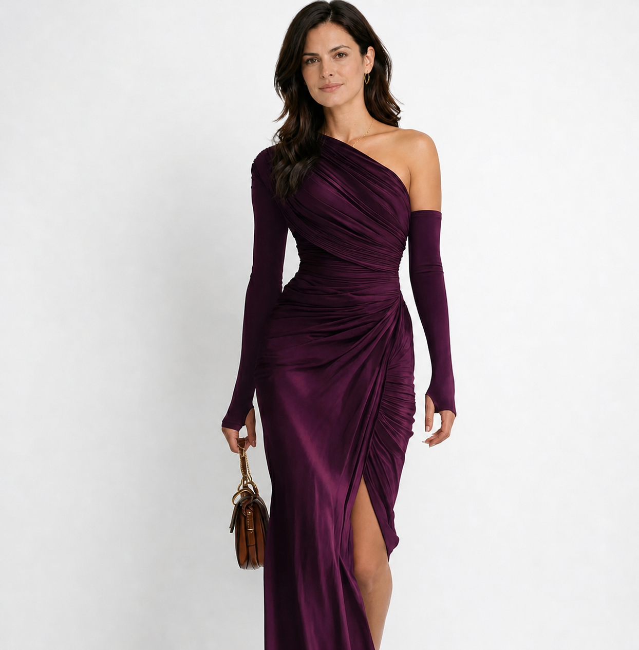 Rosalia - Vestido largo sexy morado con un solo hombro