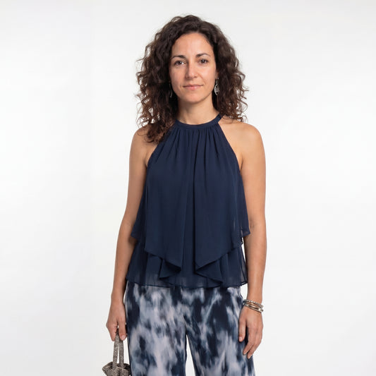 Valeria - Conjunto elegante con top de cuello alto y pantalones anchos estampados
