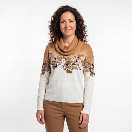 María - Jersey floral con cuello suave