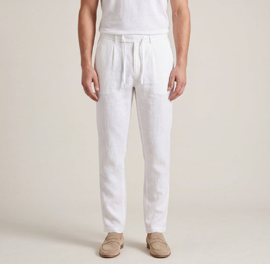 Pantalones Anchos De Lino Con Cordón