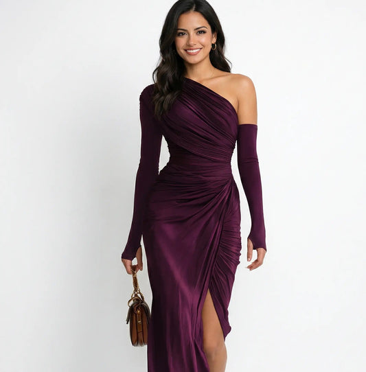 Rosalia - Vestido largo sexy morado con un solo hombro