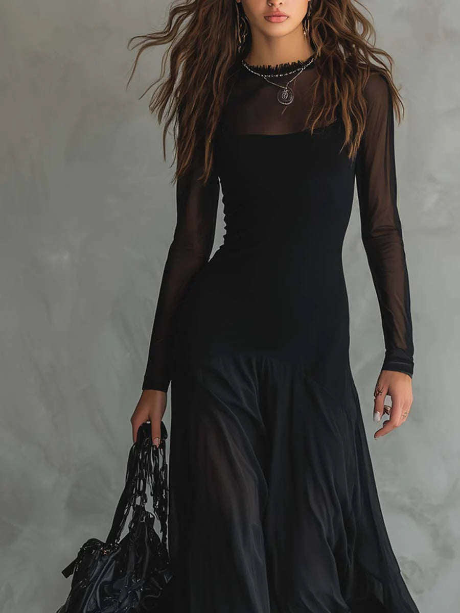 Valeria - Vestido largo holgado de tul negro