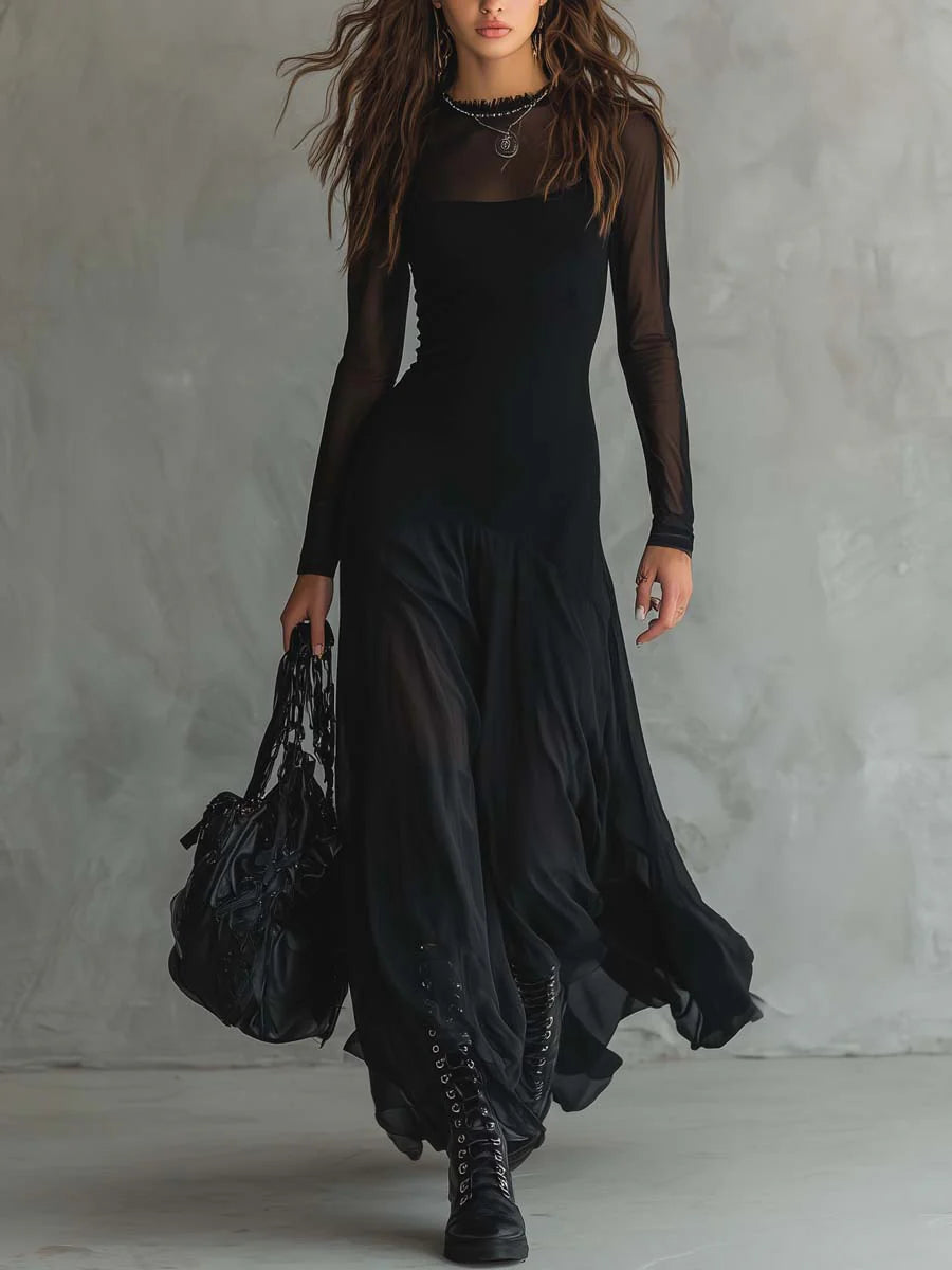 Valeria - Vestido largo holgado de tul negro