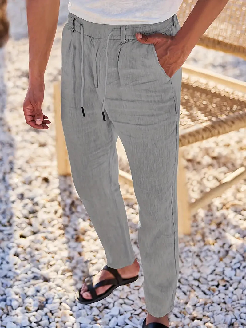 Pantalones Anchos De Lino Con Cordón