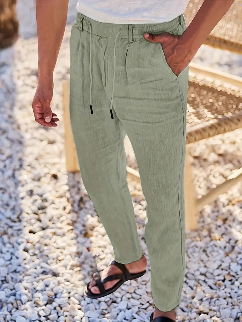 Pantalones Anchos De Lino Con Cordón