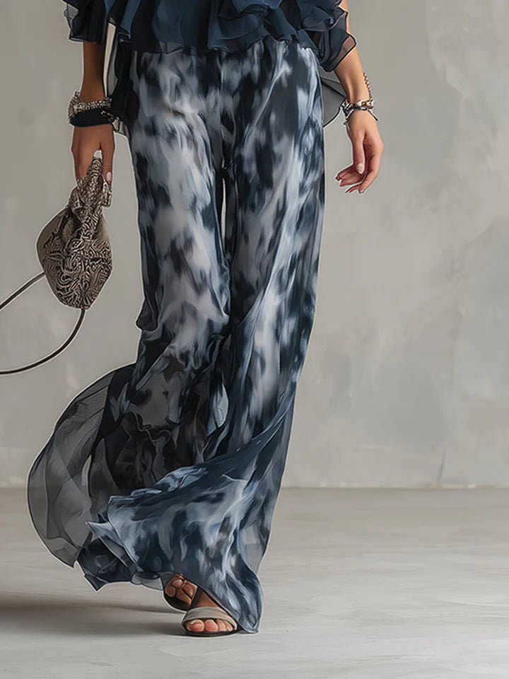 Valeria - Conjunto elegante con top de cuello alto y pantalones anchos estampados