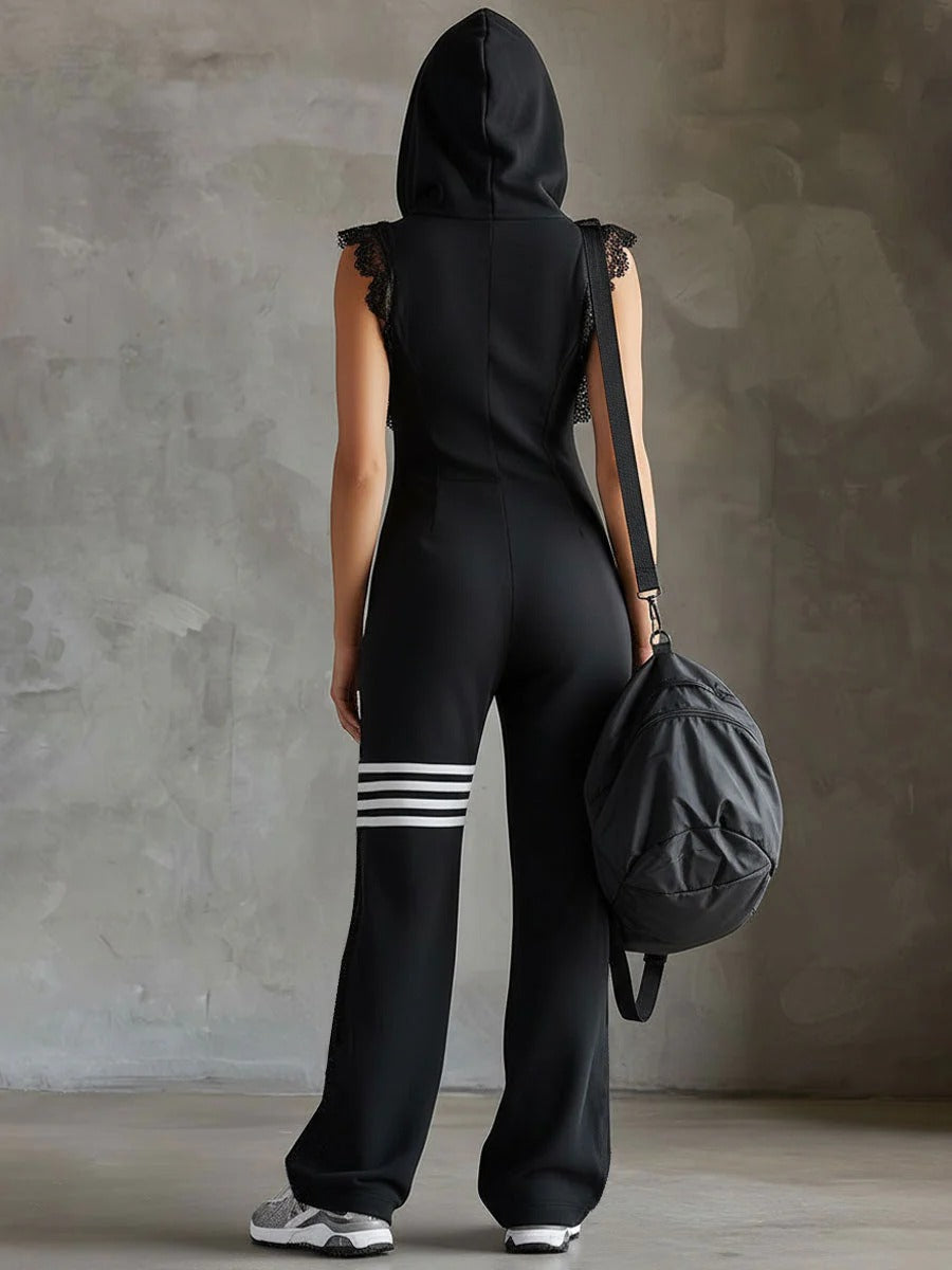 Daniela | Mono deportivo de estilo retro con capucha y rayas